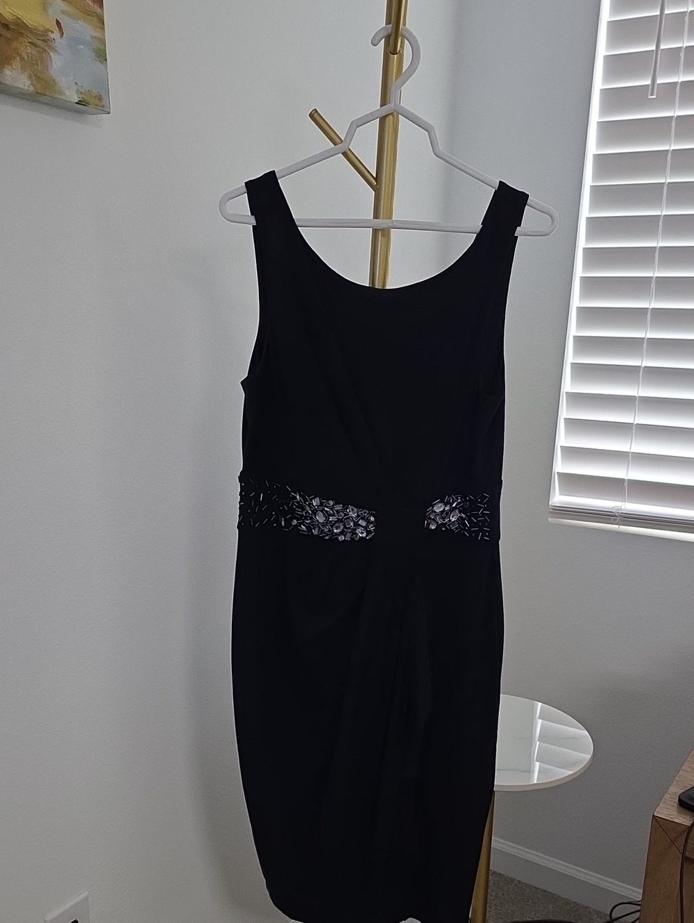 Maggy London Black Sleeveless Sheath Dress with Beaded Waist